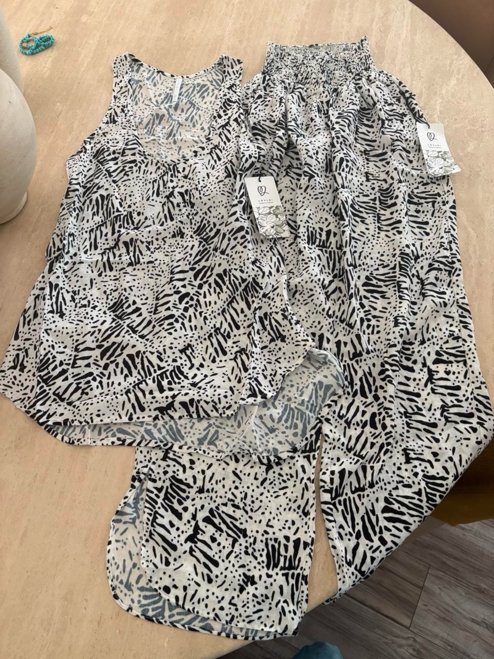 Women's Abstract Print Tank Top and Skirt Set - Black & White
